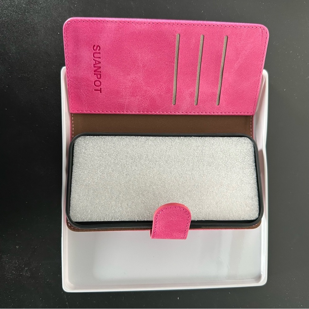 Suanpot Pink wallet case 14 pro faux leather magnet - Picture 2 of 4